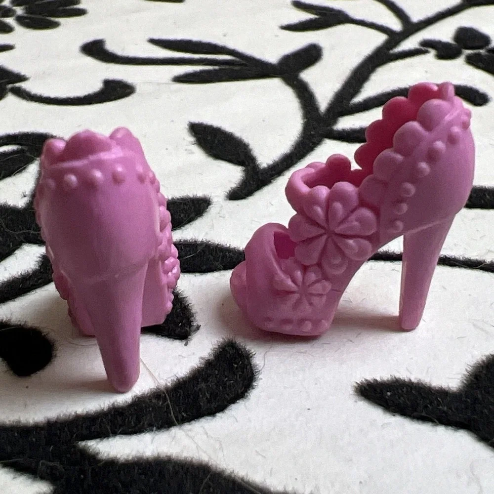 Barbie Fashionista Fashion Fever High Heels Pink Floral Peep Toe Doll‎ Shoes